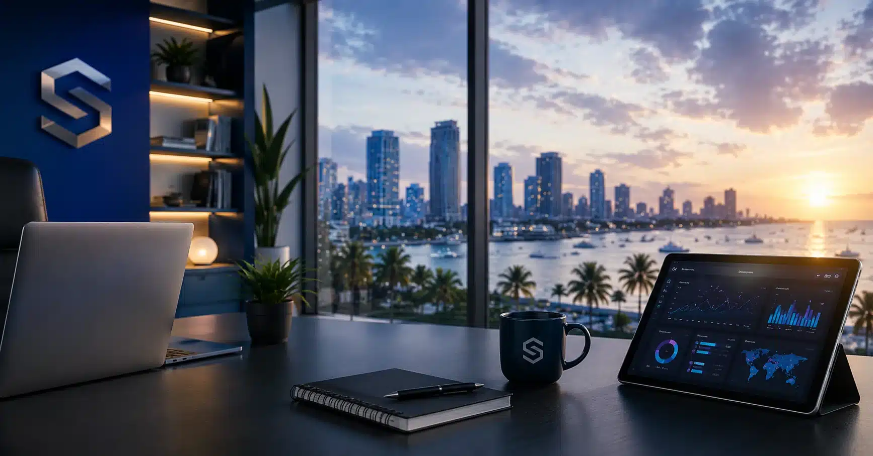 Jesse Kranz in a tech office overlooking a South Florida skyline.
