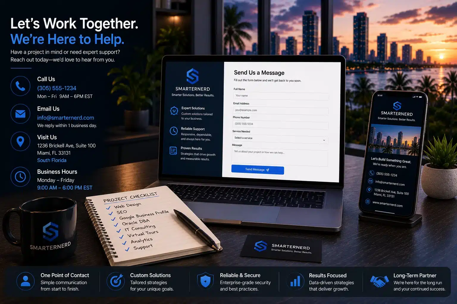 Contact panel and form mockup for technology consulting support.