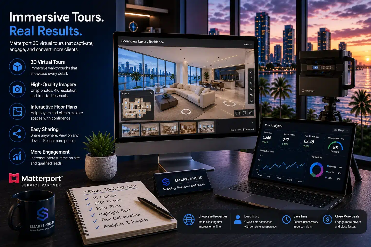 3D model preview and virtual tour interface.